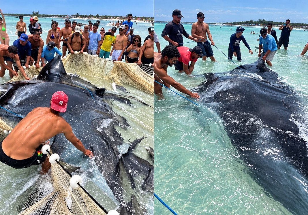 Raia gigante com mais de uma tonelada é resgatada por pescadores em Arraial do Cabo