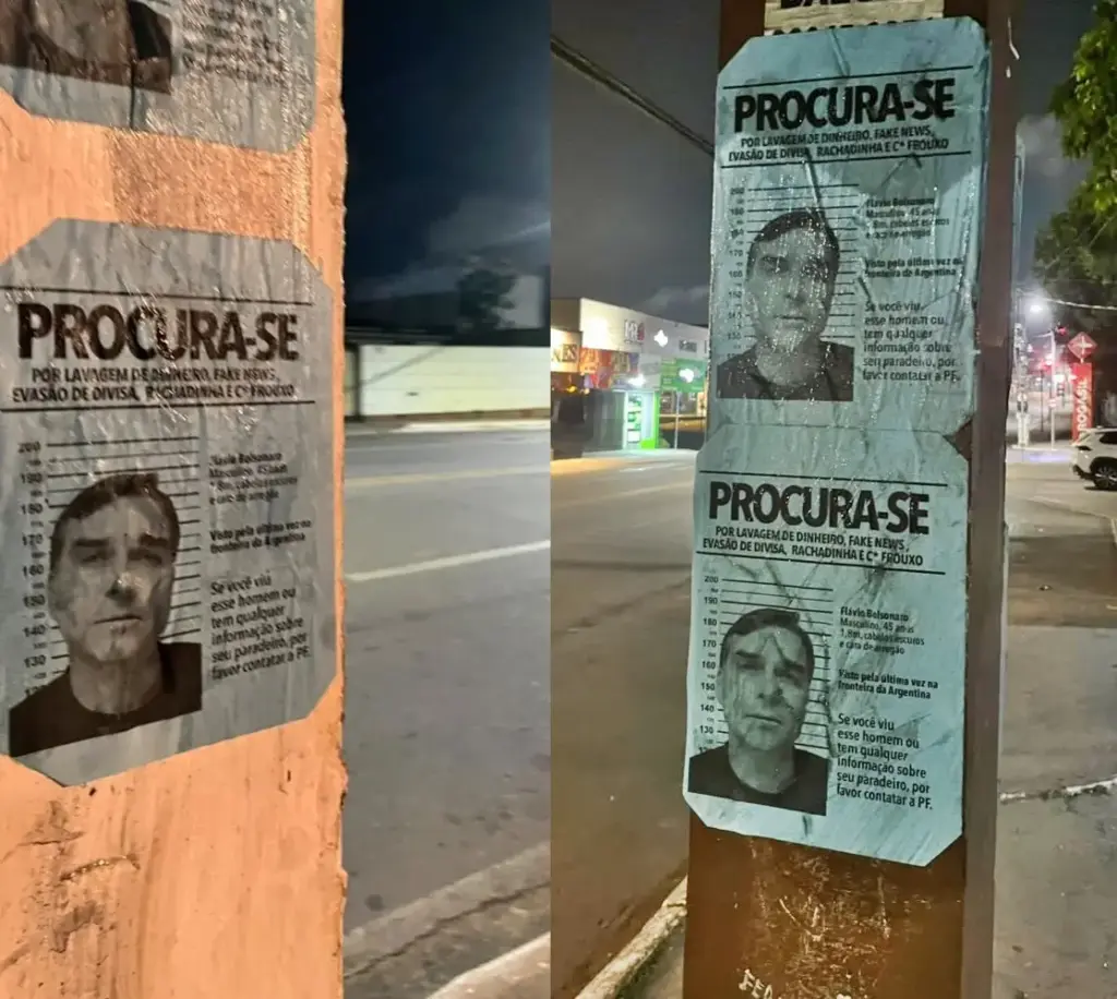 Acre amanhece coberto de cartazes de “procurado” com imagem de Flávio Bolsonaro