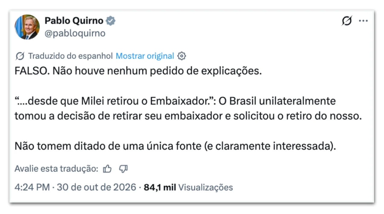 Chanceler argentino nega que Brasil pediu explicações sobre Flávio