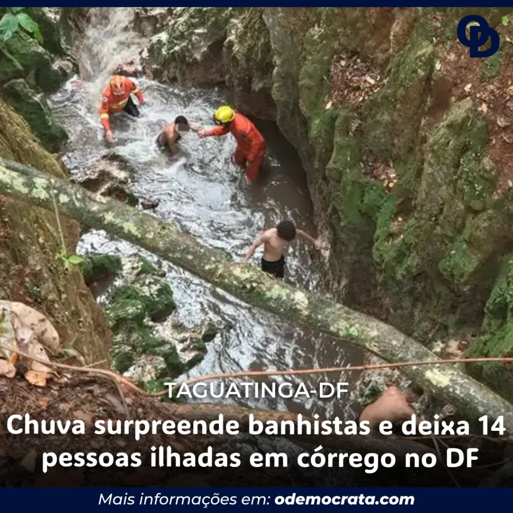 Chuva surpreende banhistas e deixa 14 pessoas ilhadas em córrego no DF