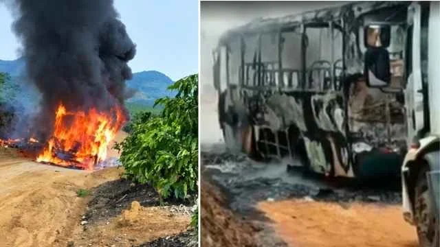 Vídeo: Ônibus escolar pega fogo em Governador Lindenberg
