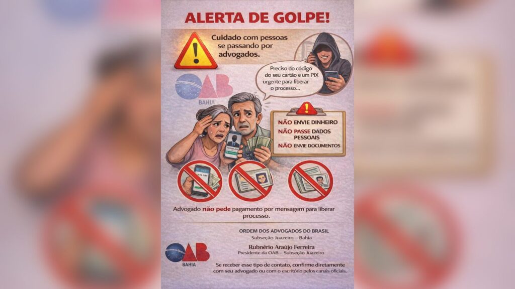OAB alerta moradores de Sento Sé sobre golpe do falso advogado aplicado pelo WhatsApp