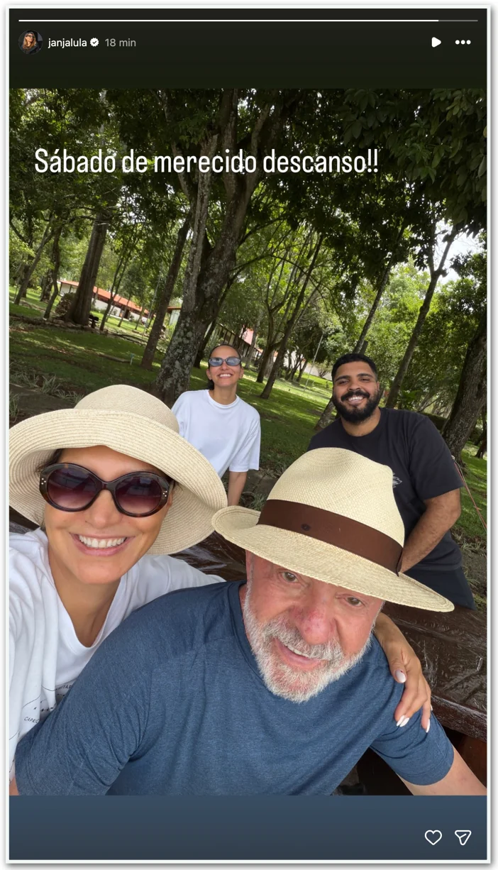 Lula aproveita sábado de “descanso” com Janja e o ator Paulo Vieira